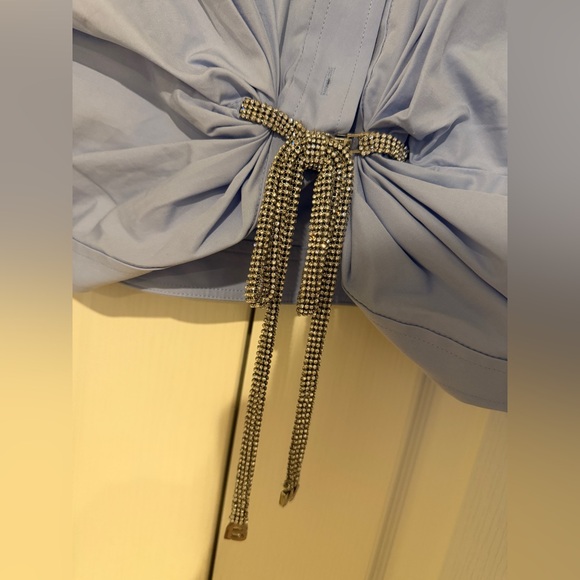 Alexander Wang Crystal Trim Cropped Shirt Blue Cotton Size M Authentic - Picture 2 of 6